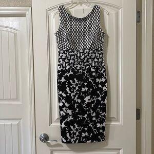 White House Black Market Black & White Mixed-Print Midi Sheath Dress